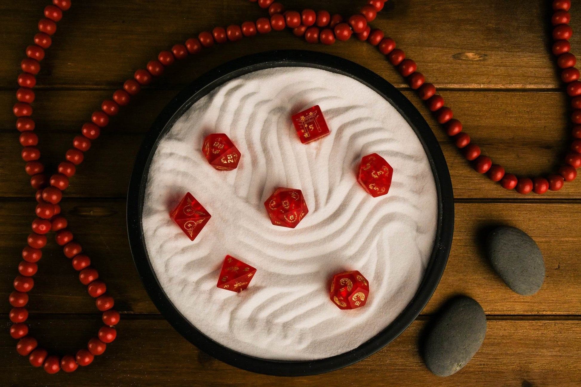 Japanese Frosted Red Glass Dice Set - Dice Around the World Collection - 