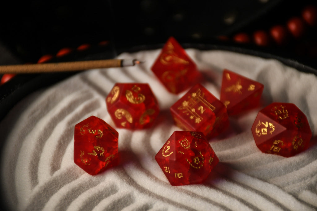 Japanese Frosted Red Glass Dice Set