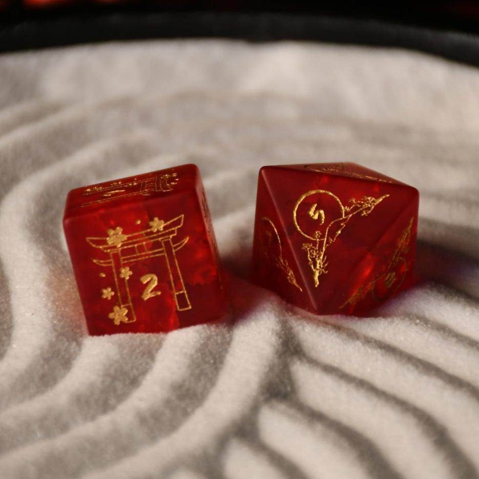 Japanese Frosted Red Glass Dice Set - Dice Around the World Collection - 
