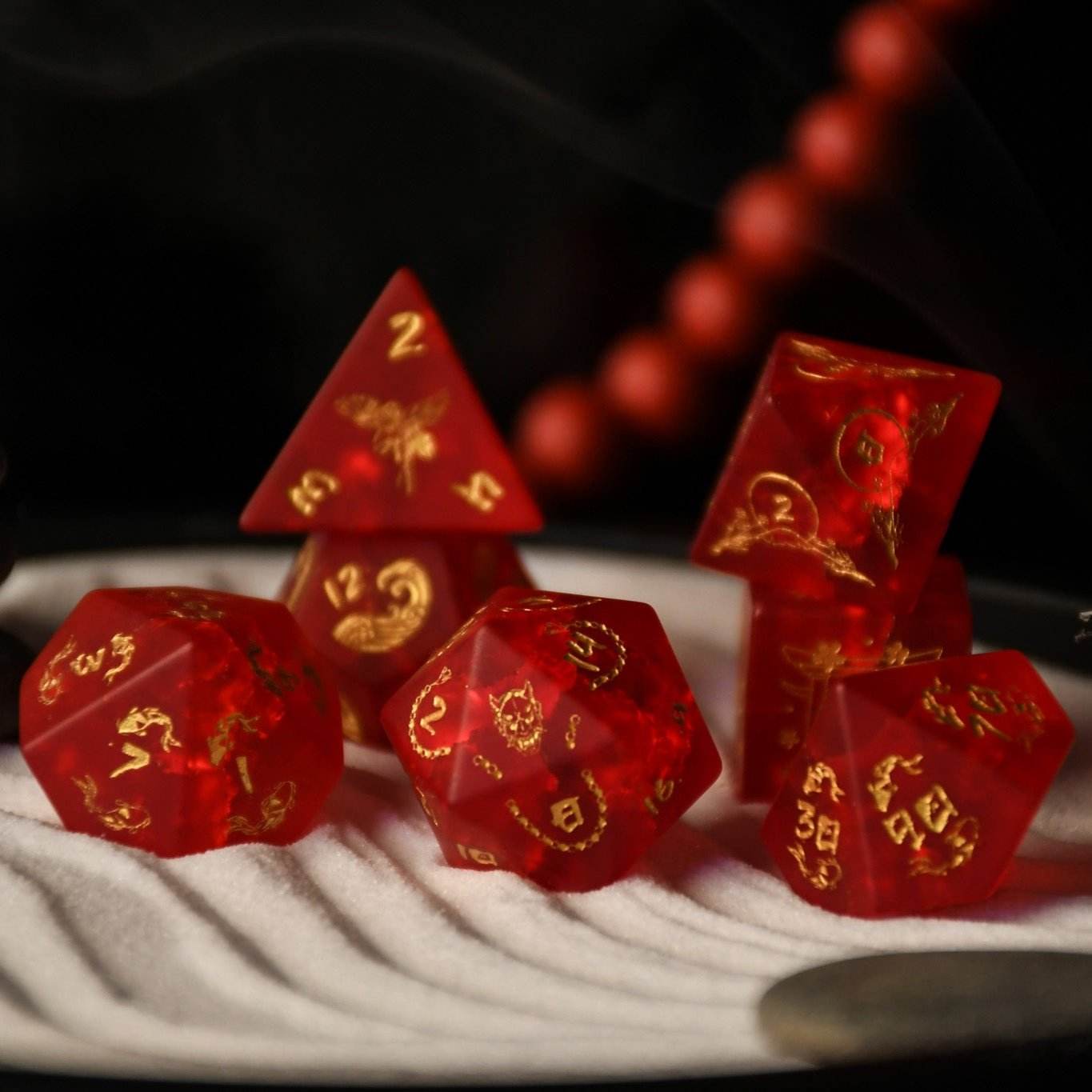 Japanese Frosted Red Glass Dice Set - Dice Around the World Collection - 