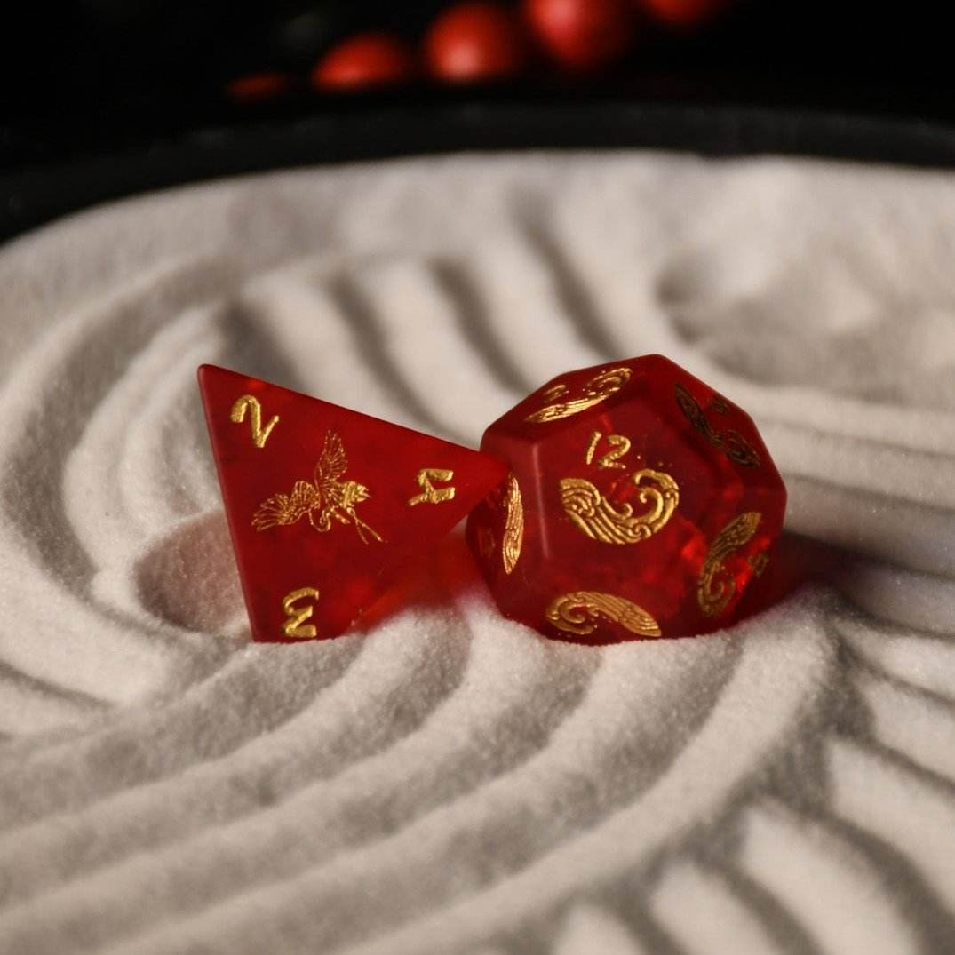 Japanese Frosted Red Glass Dice Set - Dice Around the World Collection - 