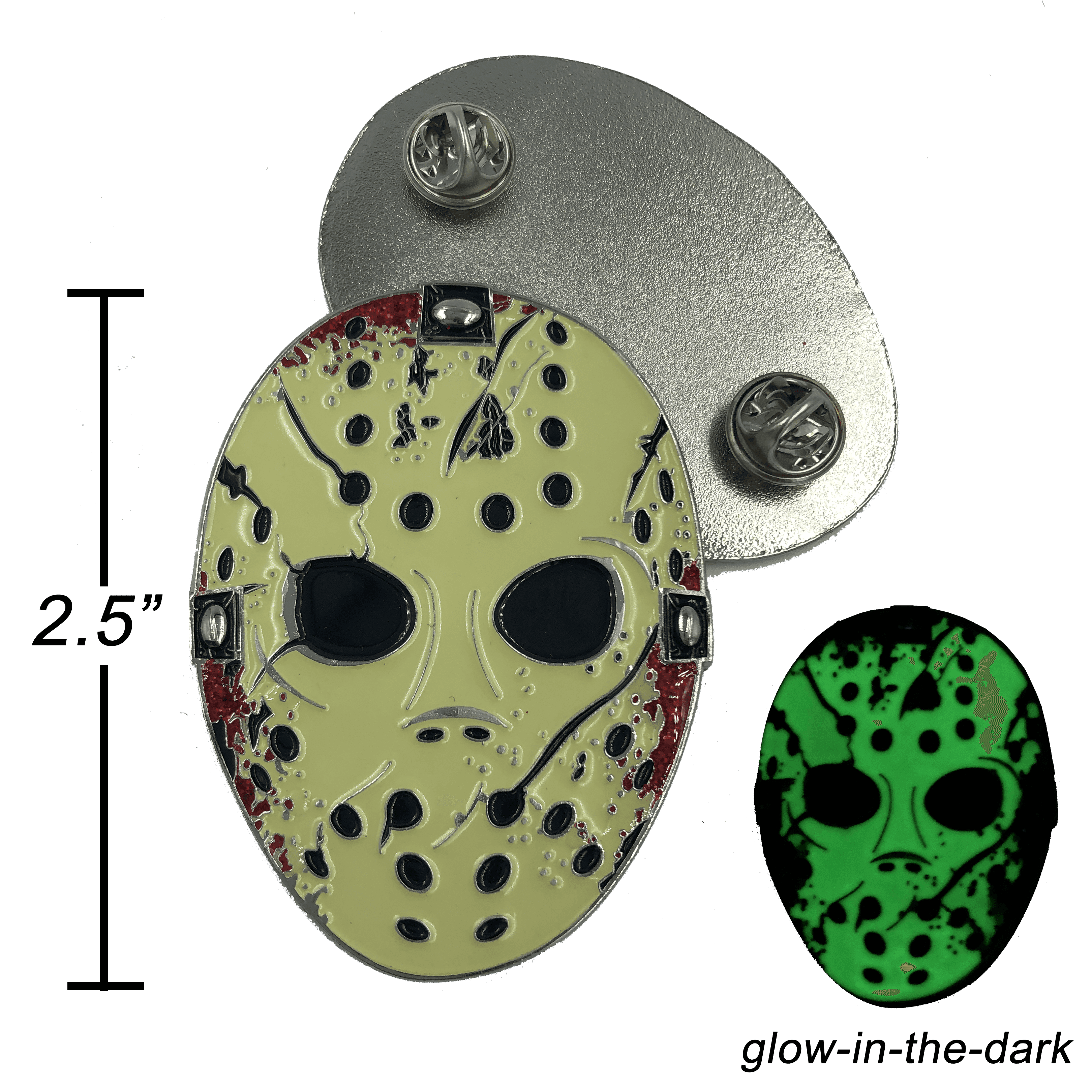 II-016 Jason Voorhees Goalie Mask Friday the 13th inspired pin glows in the dark - 