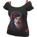 DAY OF THE DEAD - 2in1 Red Ripped Top Black