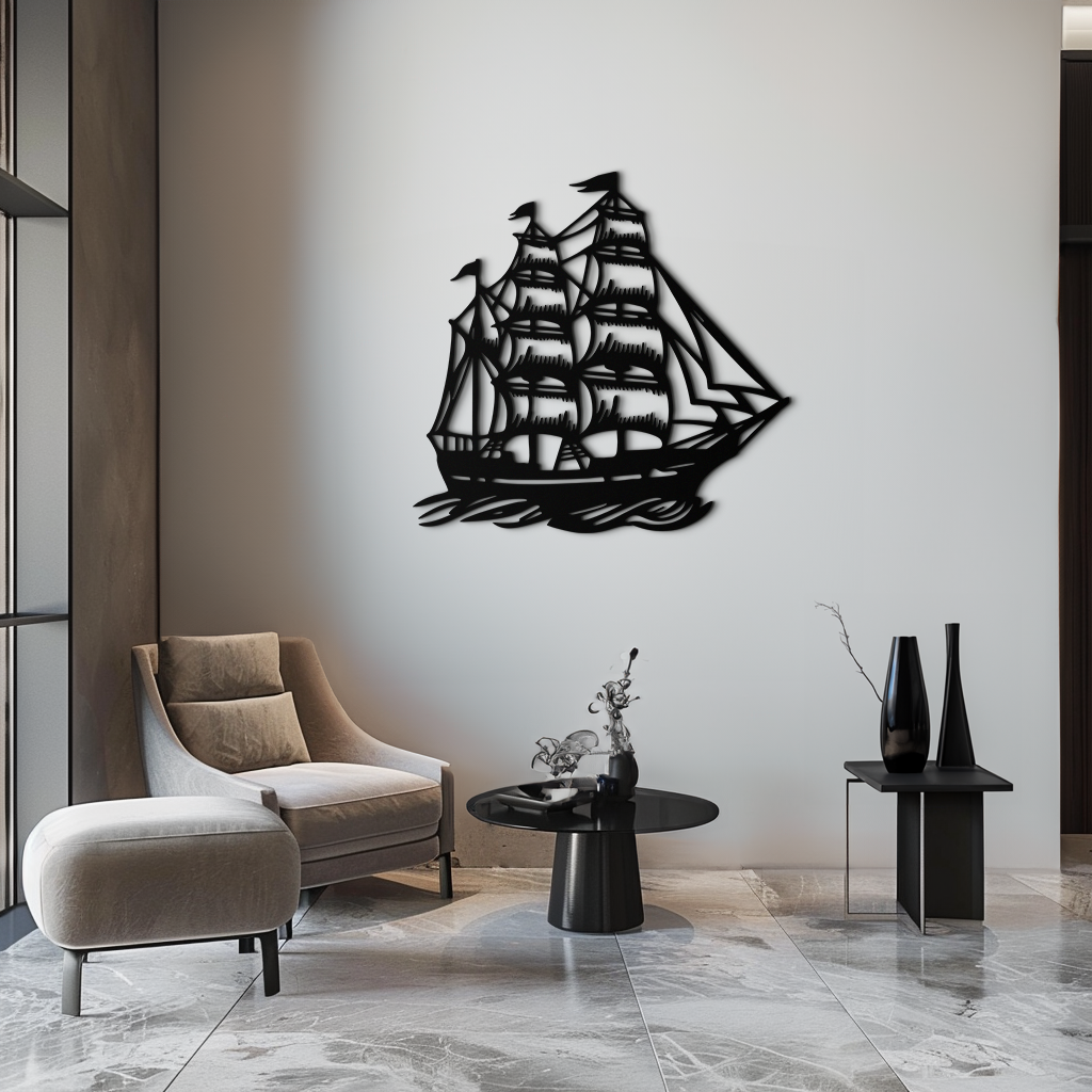 Nordic Viking Ship Metal Wall Art - Norse-Inspired Steel Decor- KAF470