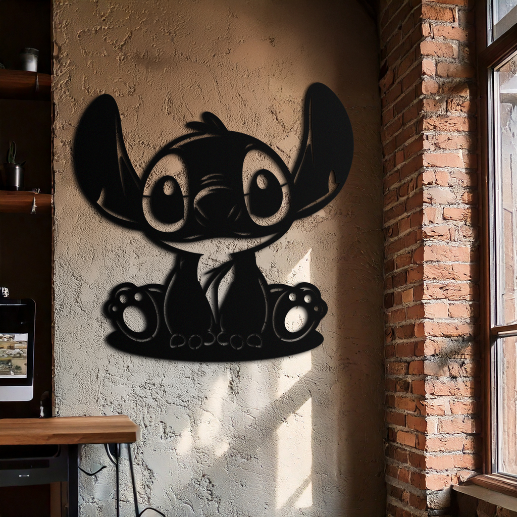 Cute Stitch Character Metal Wall Art - Adorable Cartoon Silhouette Decor- KAF572