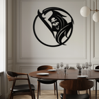 Grim Reaper Circle Metal Wall Art – Dark Gothic Scythe Decor for Horror Enthusiasts- KAF586