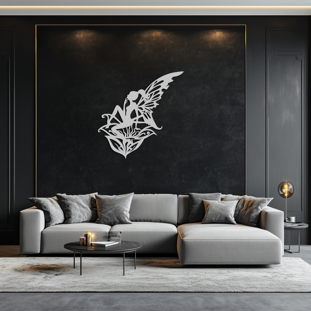 Flower Fairy Silhouette Metal Wall Art – Whimsical Fantasy Decor for Girls' Rooms- KAF590
