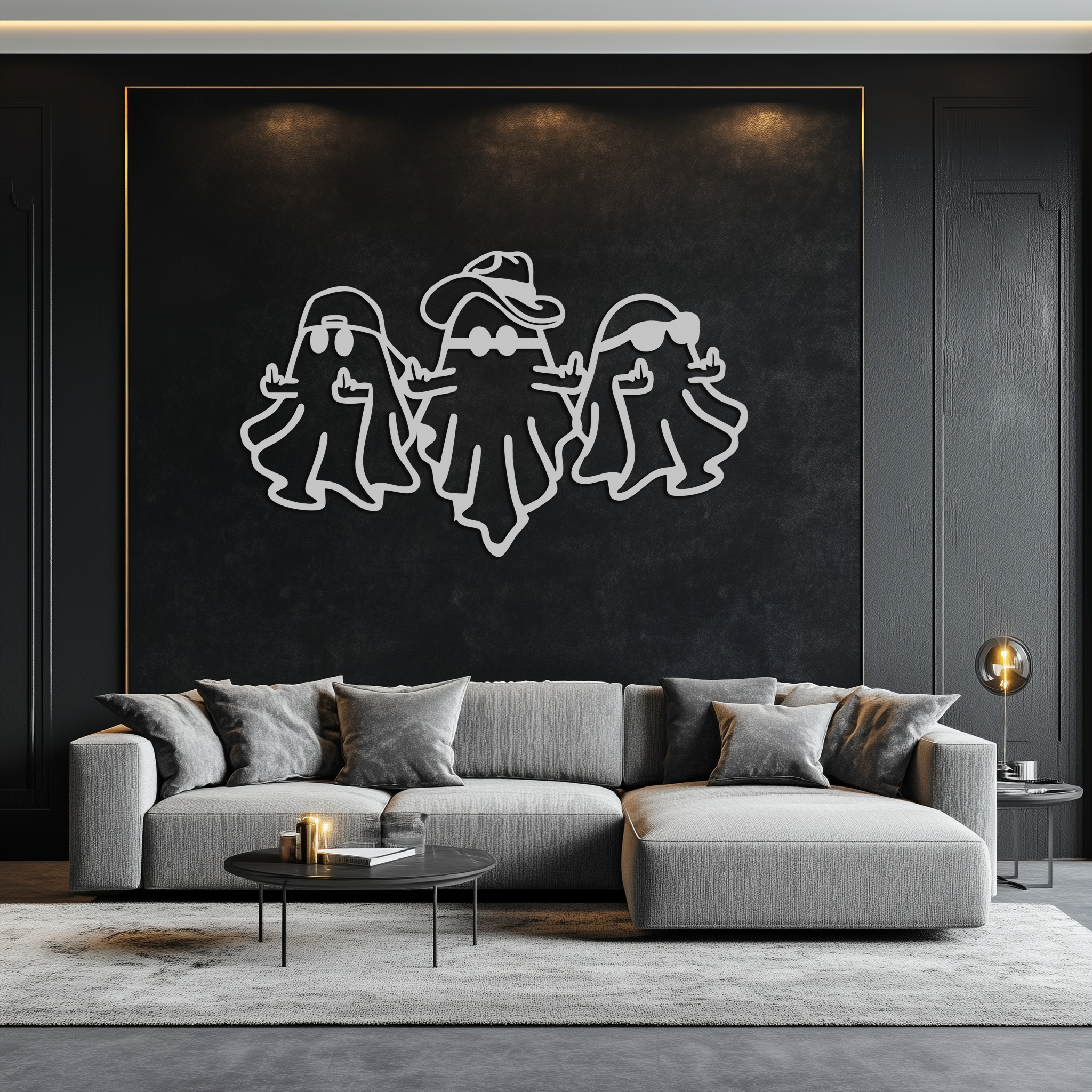 Funny Gangster Ghosts Metal Wall Art – Halloween Cool Spirits Decor-KAF613