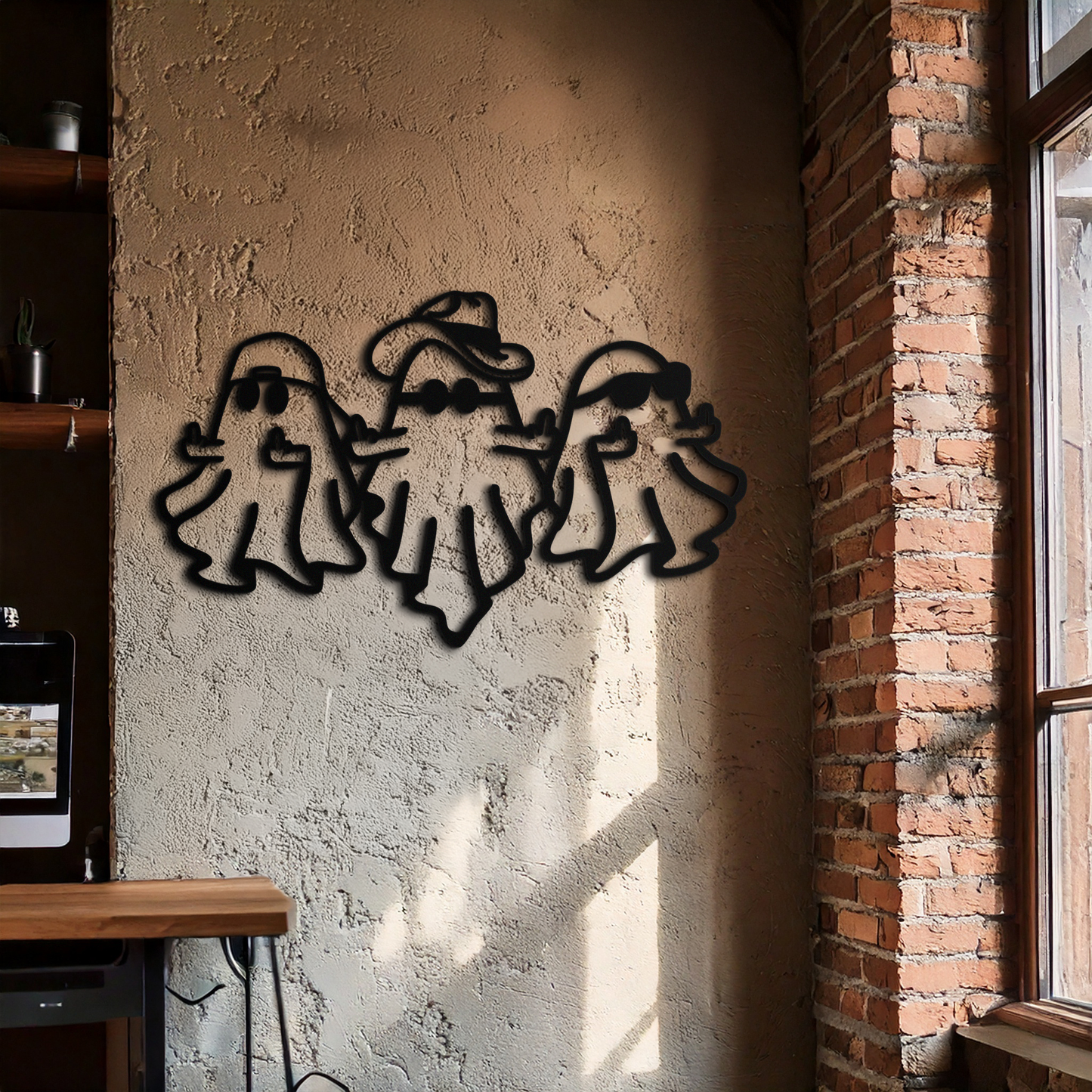 Funny Gangster Ghosts Metal Wall Art – Halloween Cool Spirits Decor-KAF613