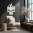 Flaming Skull Metal Wall Art – Bold Gothic Flame Skull Design- KAF623