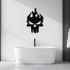 Flaming Skull Metal Wall Art – Bold Gothic Flame Skull Design- KAF623