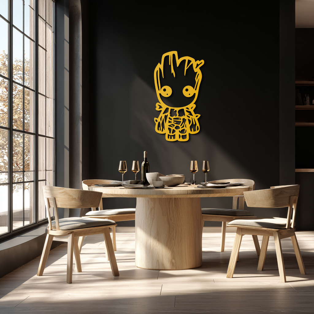 Baby Groot Silhouette Metal Wall Art – Cute Comic Character Metal Decor for Kids and Fans- KAF636