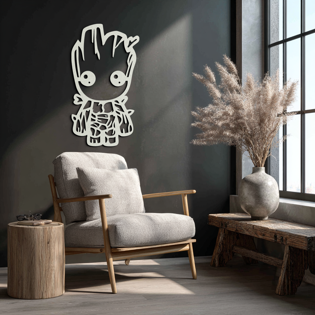 Baby Groot Silhouette Metal Wall Art – Cute Comic Character Metal Decor for Kids and Fans- KAF636