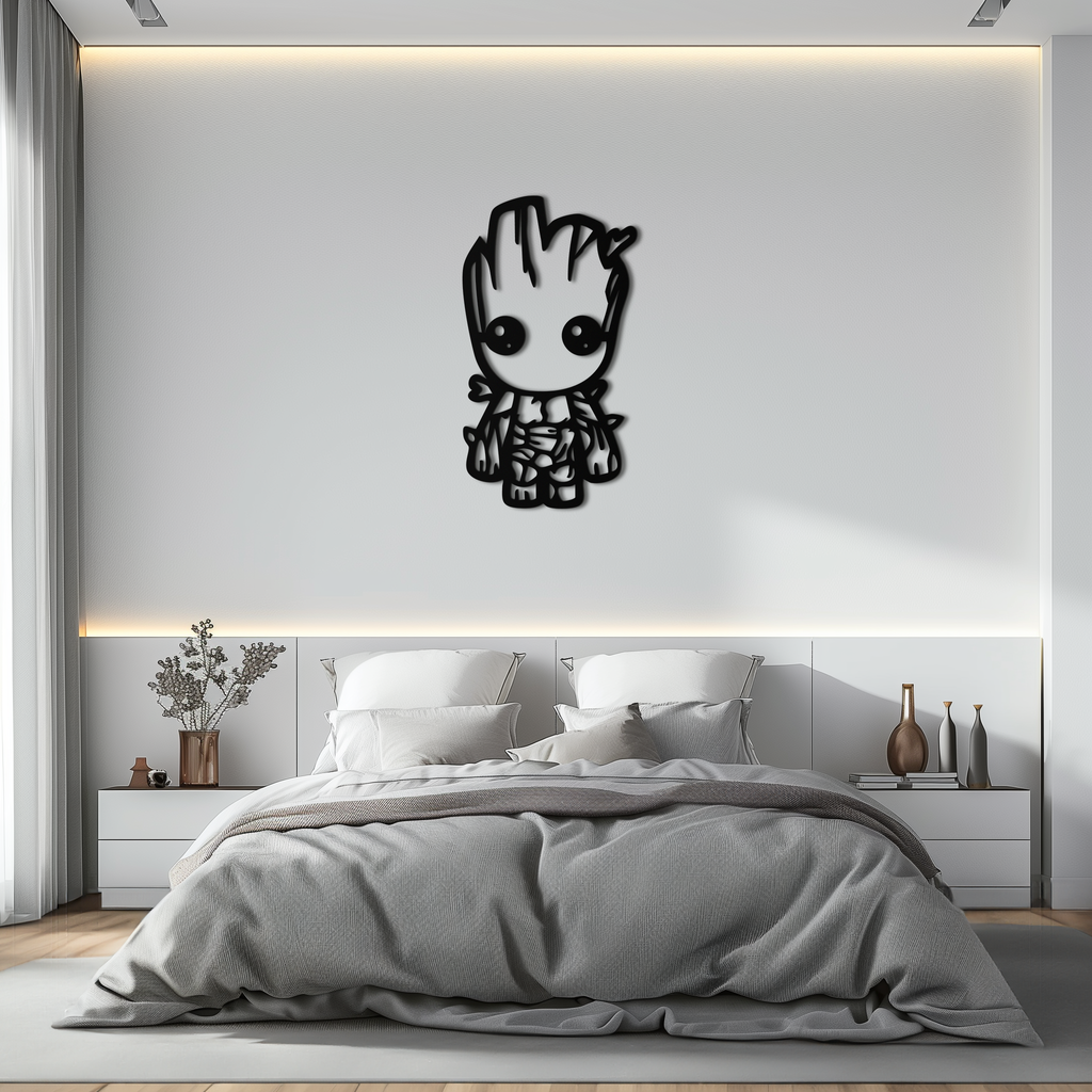 Baby Groot Silhouette Metal Wall Art – Cute Comic Character Metal Decor for Kids and Fans- KAF636