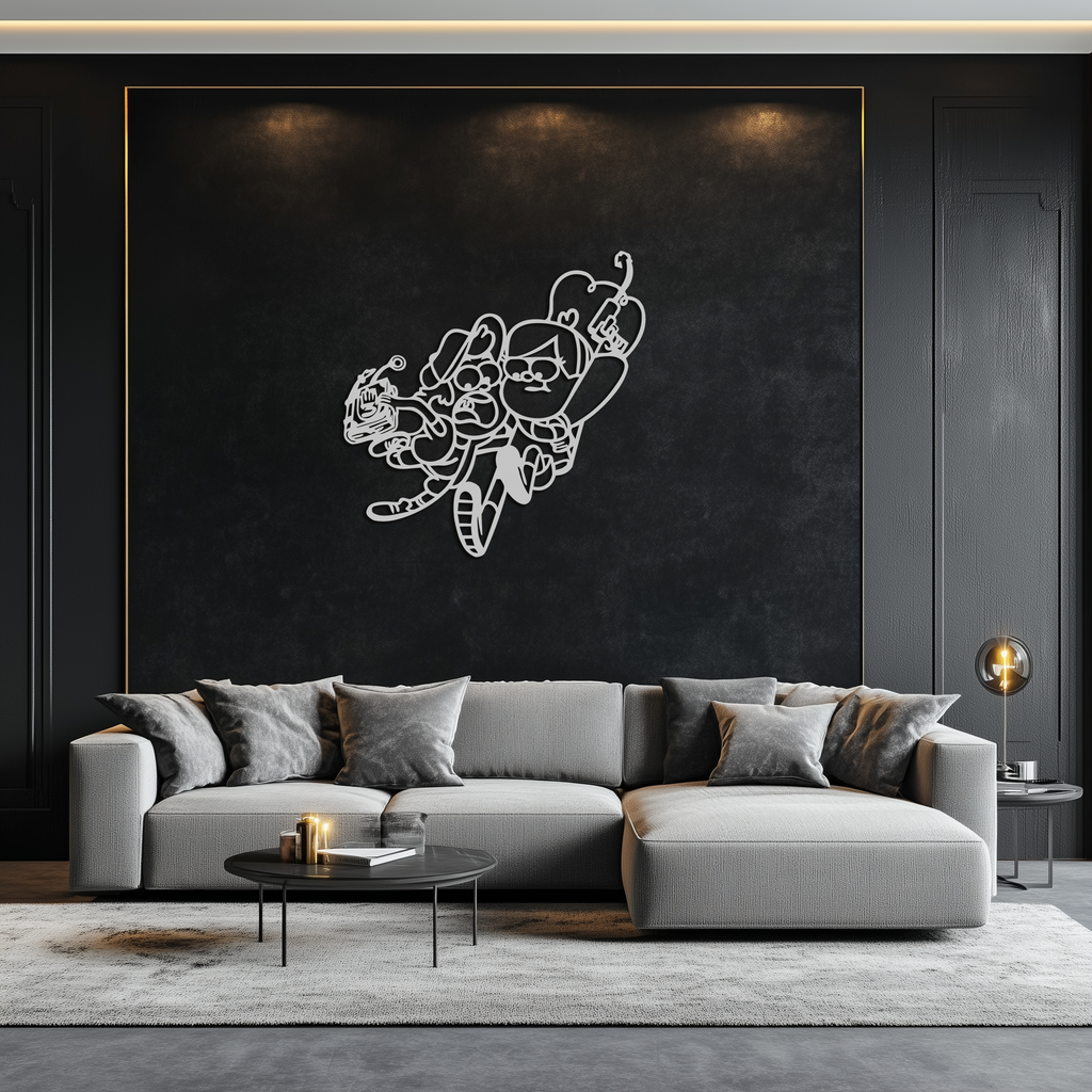 Mabel & Dipper Pines Metal Wall Art – Gravity Falls-Inspired Silhouette for Fans- KAF661