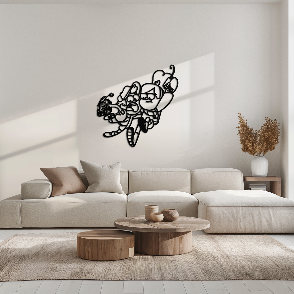 Mabel & Dipper Pines Metal Wall Art – Gravity Falls-Inspired Silhouette for Fans- KAF661