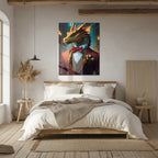 Dapper Dragon Gentleman Glass Wall Art – Fantasy Beast in Elegant Red Suit-KAFCD011