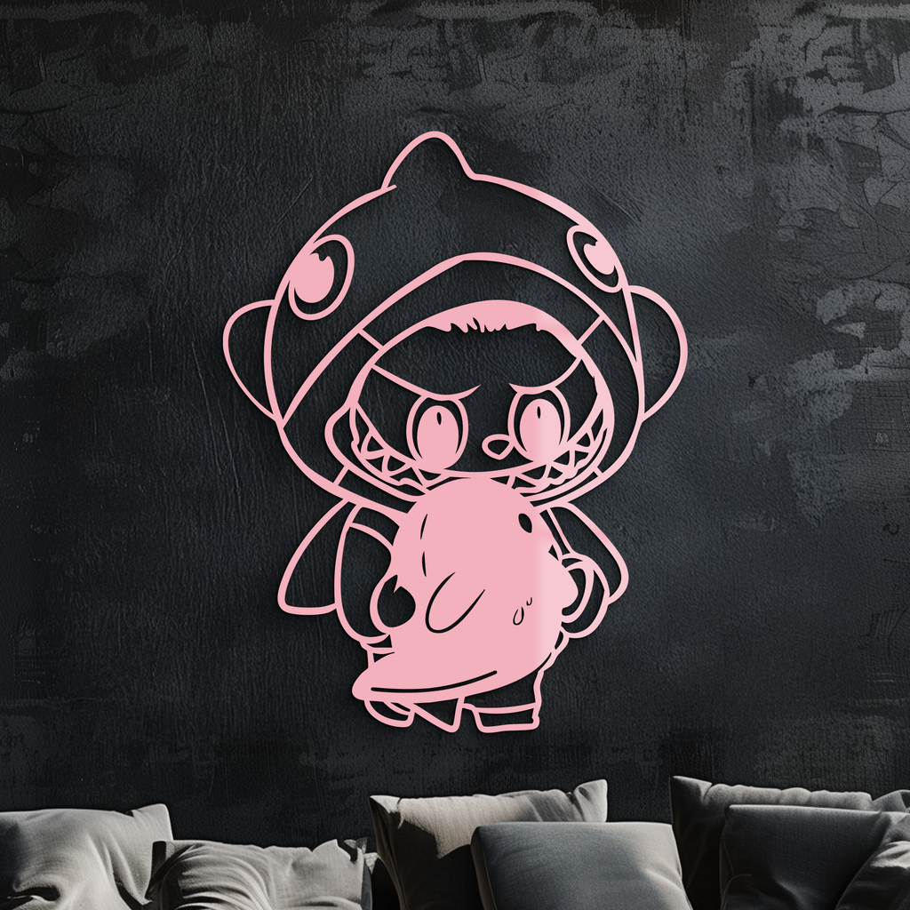 Labubu Character Silhouette – Pink Metal Wall Art - KAFGP166