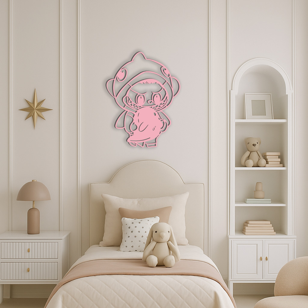 Labubu Character Silhouette – Pink Metal Wall Art - KAFGP166