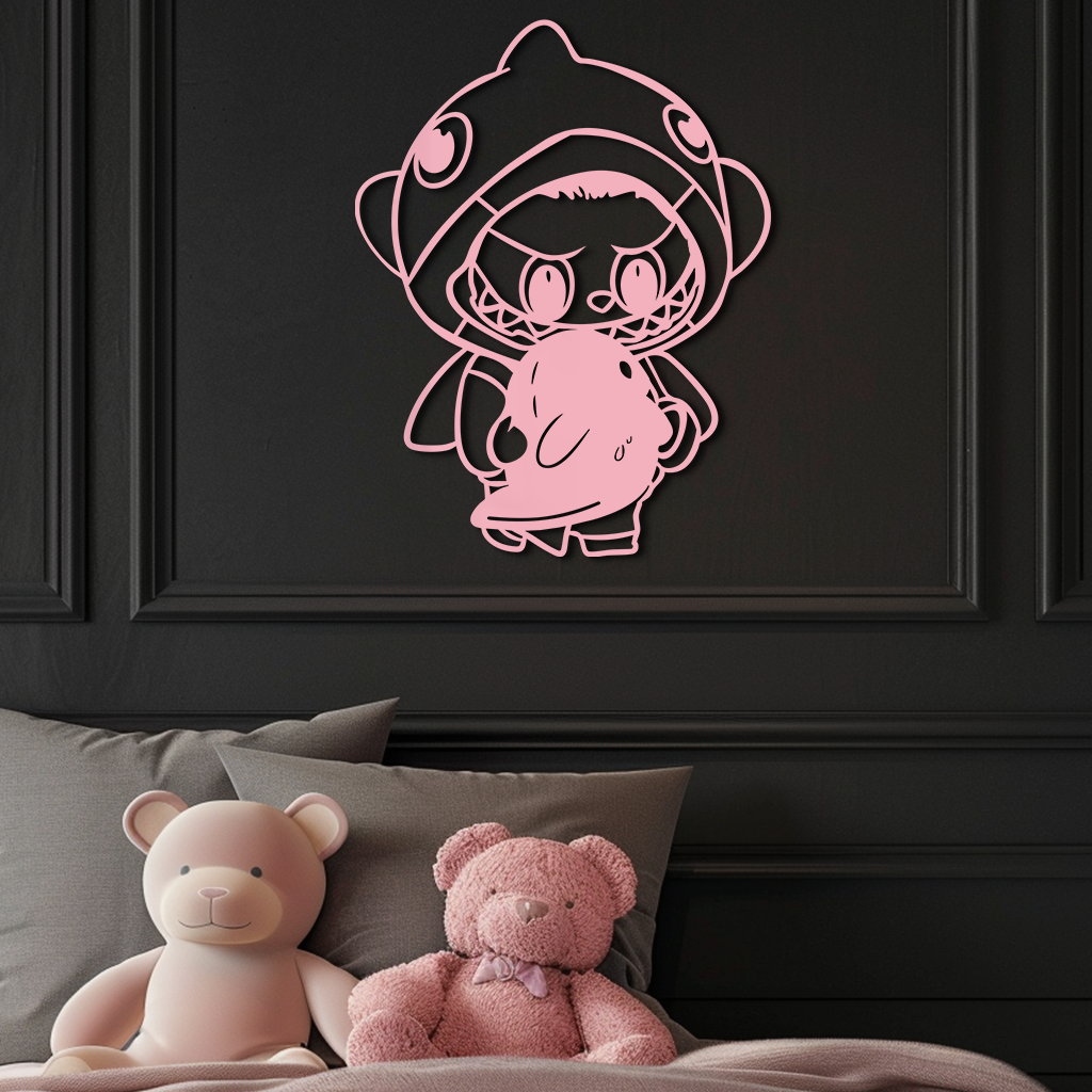 Labubu Character Silhouette – Pink Metal Wall Art - KAFGP166