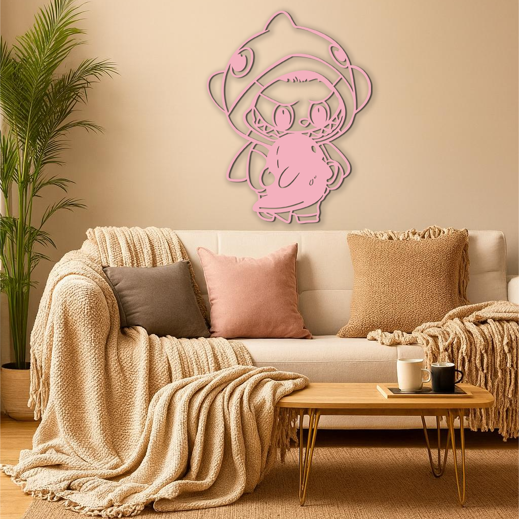 Labubu Character Silhouette – Pink Metal Wall Art - KAFGP166