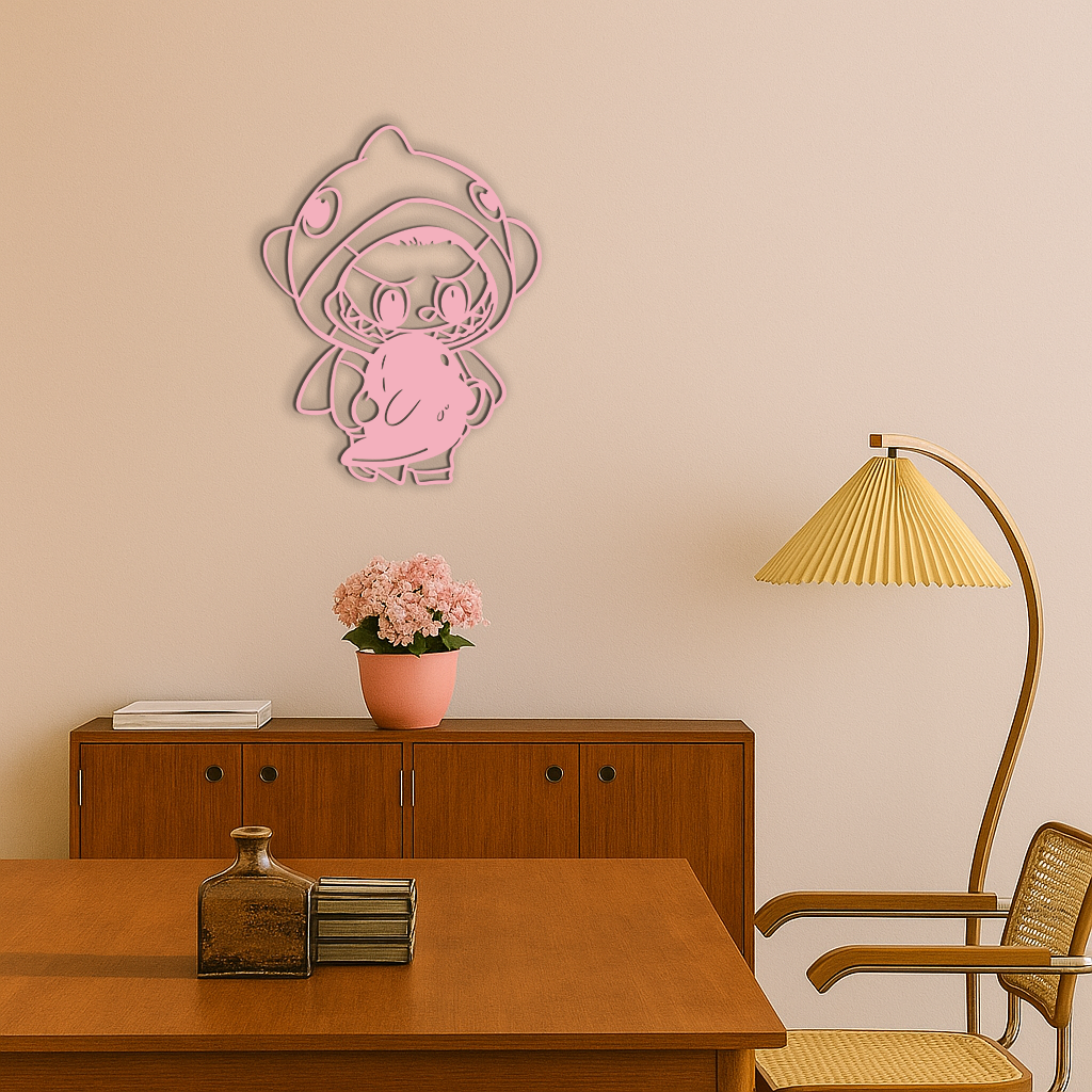 Labubu Character Silhouette – Pink Metal Wall Art - KAFGP166