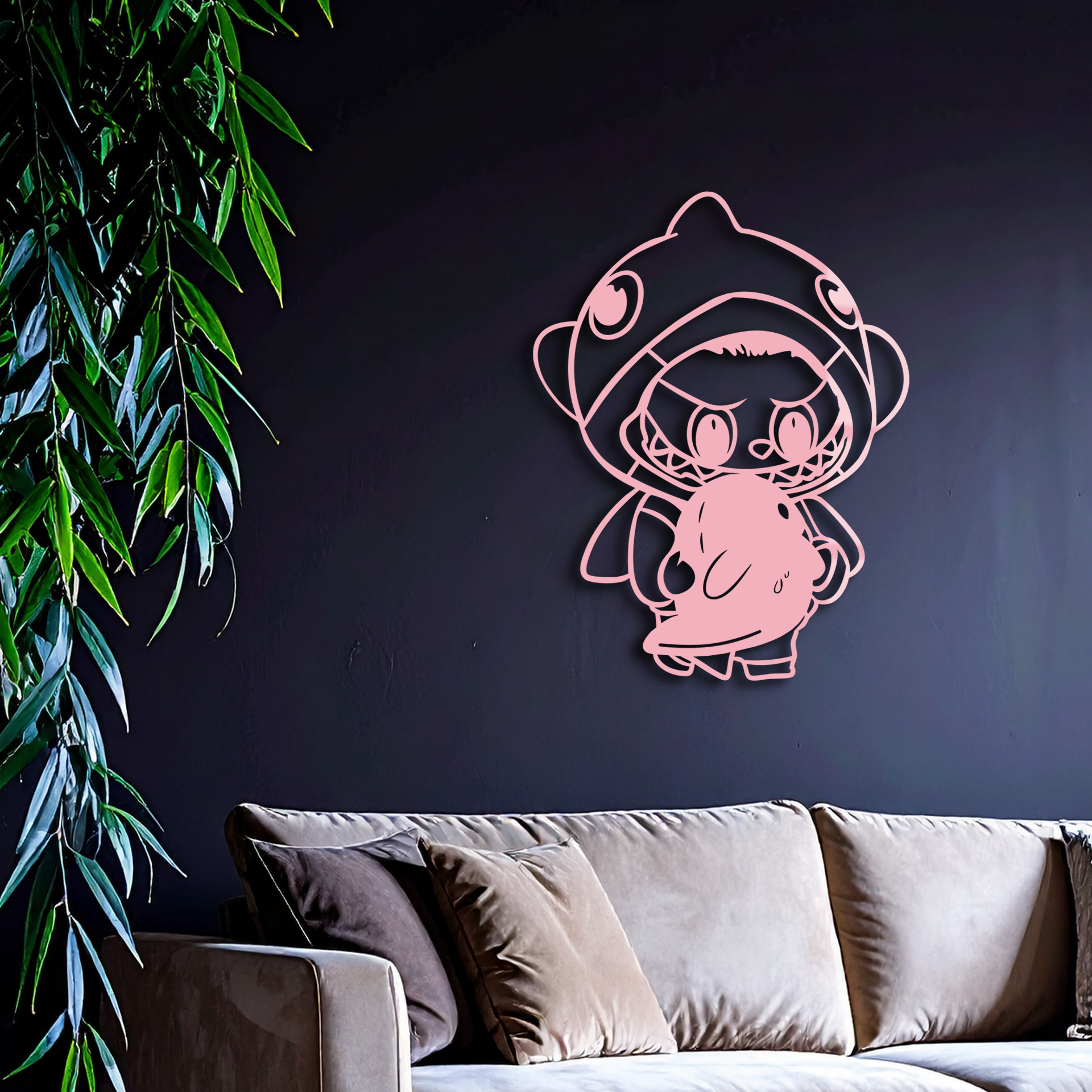 Labubu Character Silhouette – Pink Metal Wall Art - KAFGP166