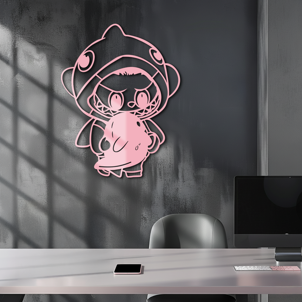 Labubu Character Silhouette – Pink Metal Wall Art - KAFGP166