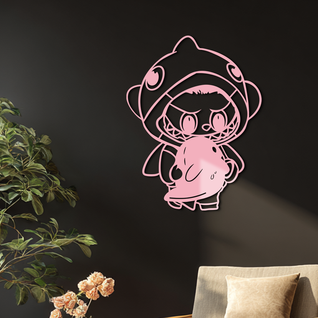 Labubu Character Silhouette – Pink Metal Wall Art - KAFGP166