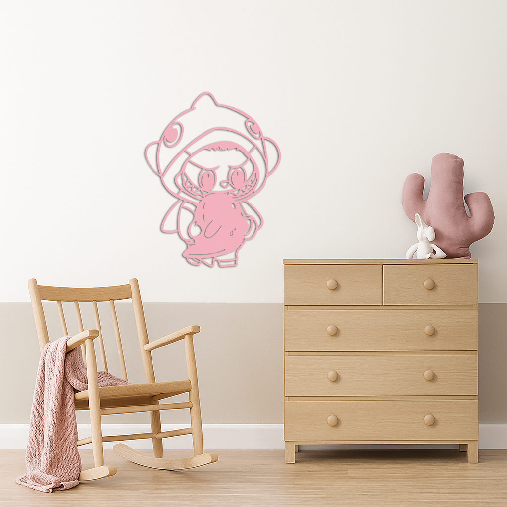 Labubu Character Silhouette – Pink Metal Wall Art - KAFGP166