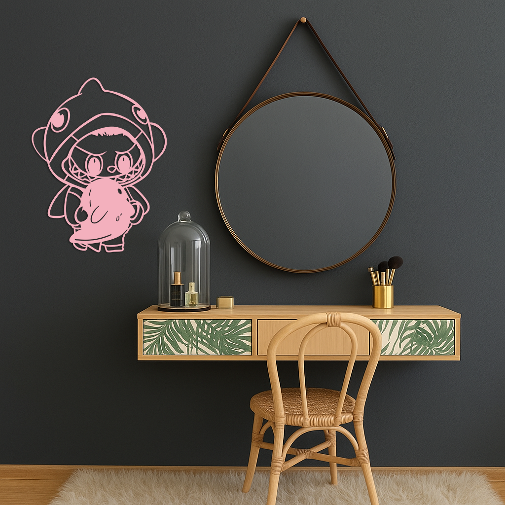Labubu Character Silhouette – Pink Metal Wall Art - KAFGP166