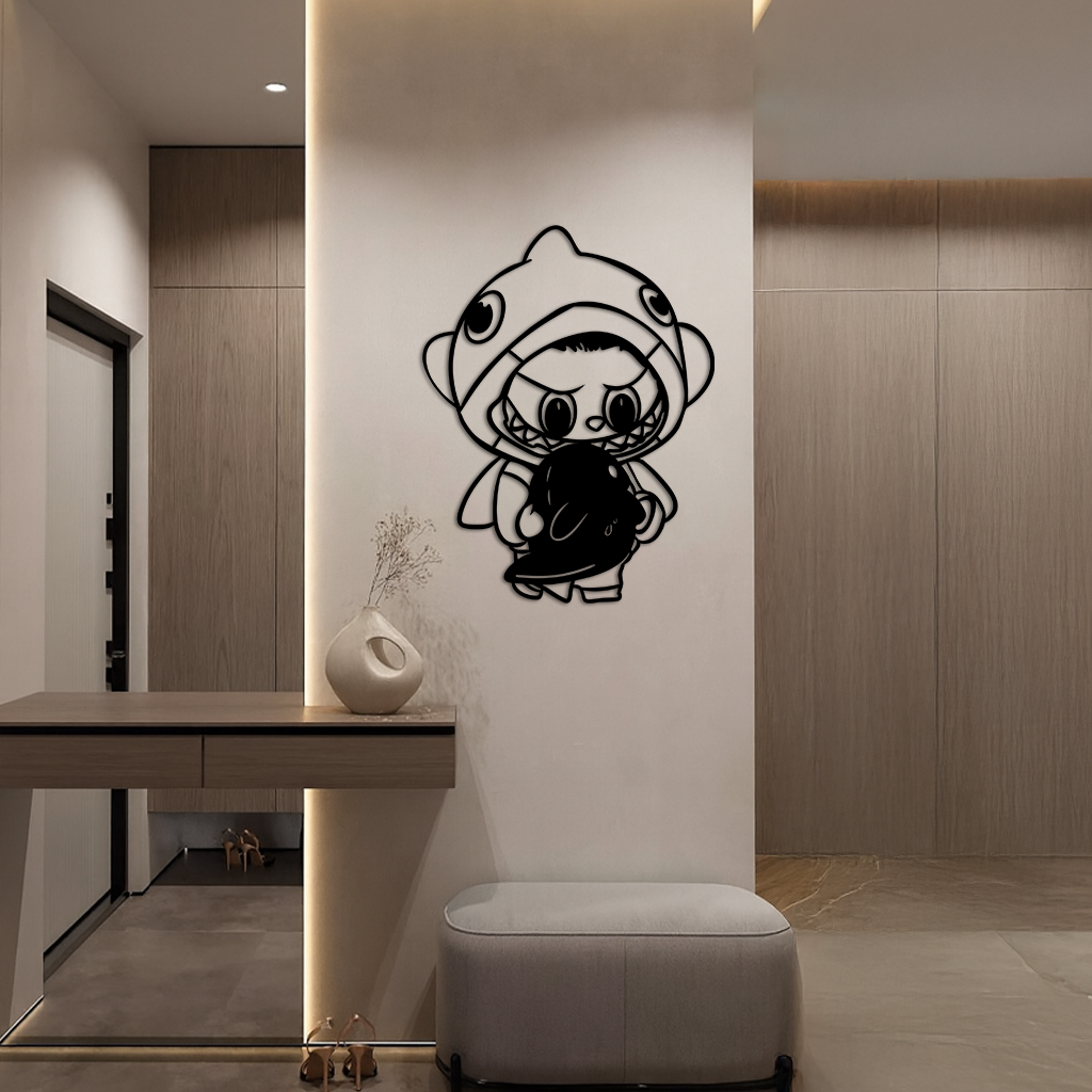 Labubu Character Silhouette – Pink Metal Wall Art - KAFGP166