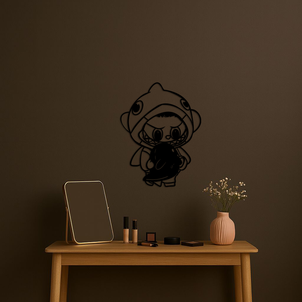Labubu Character Silhouette – Pink Metal Wall Art - KAFGP166