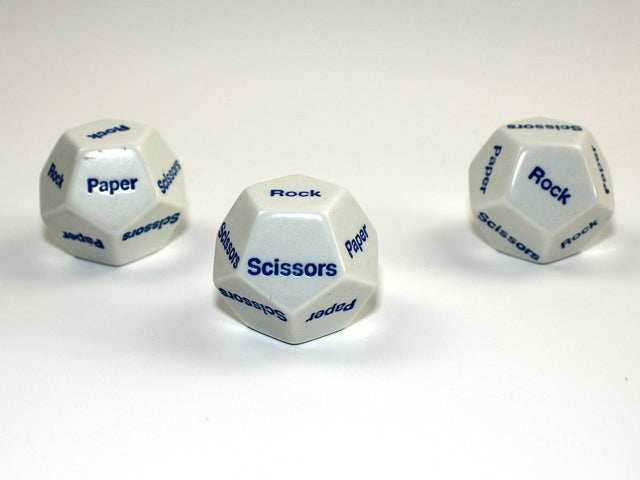 28mm d12 Rock Paper Scissors White/blue (per die) - 