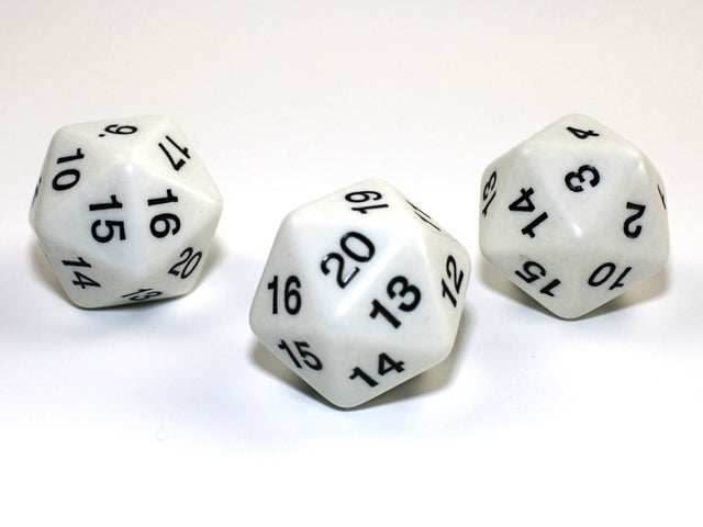 Countdown 30mm d20 White/black Spindown d20 Large (sold per die) - 