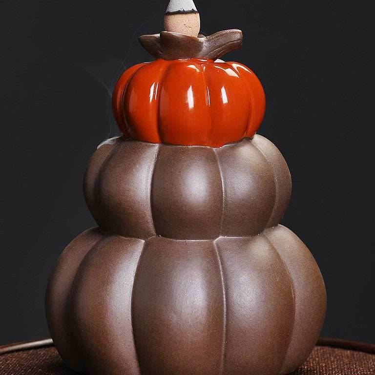 LED Lamp Pumpkin Halloween Waterfall Backflow Incense Burner - Brown