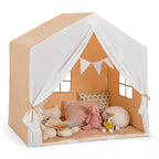 Kid's Play Tent with Washable Cotton Mat and Flag Banner-Orange