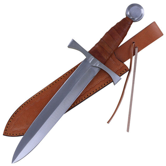 King of the Archers Full Tang Arming Dagger with Brown Leather Handle-0