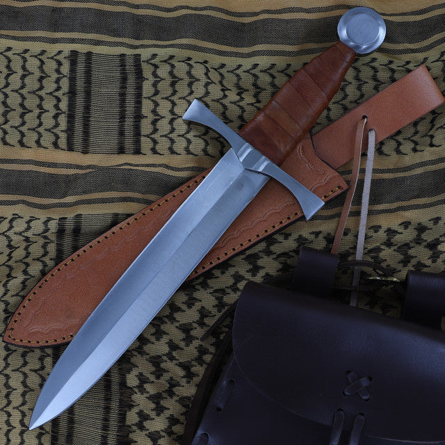 King of the Archers Full Tang Arming Dagger with Brown Leather Handle-1