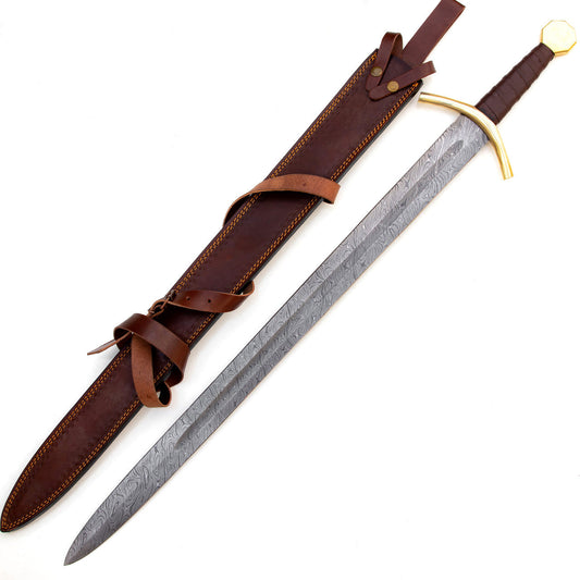 Kingslayer Damascus Steel Full Tang Medieval Arming Style Sword-0