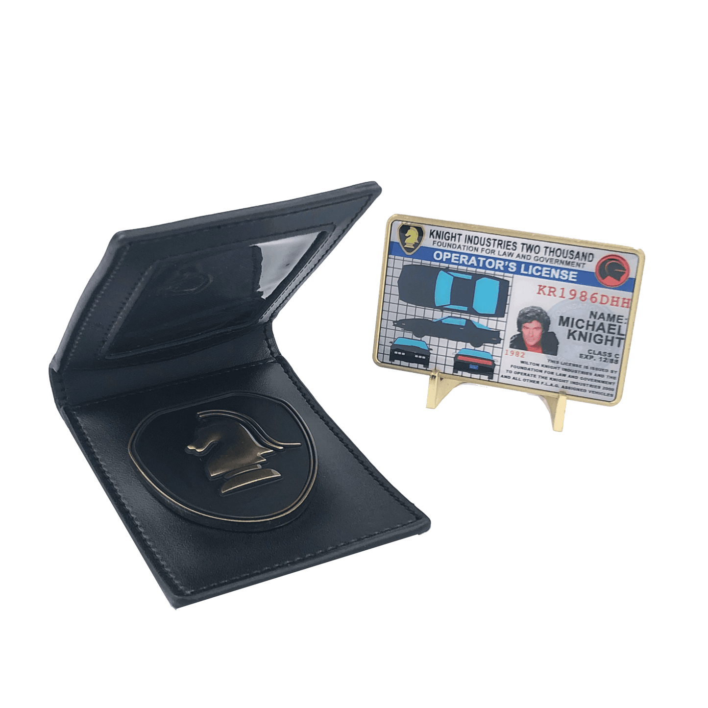 CL-HH Knight Rider in leather wallet with KITT Operator License on Metal Card (challenge coin) - 
