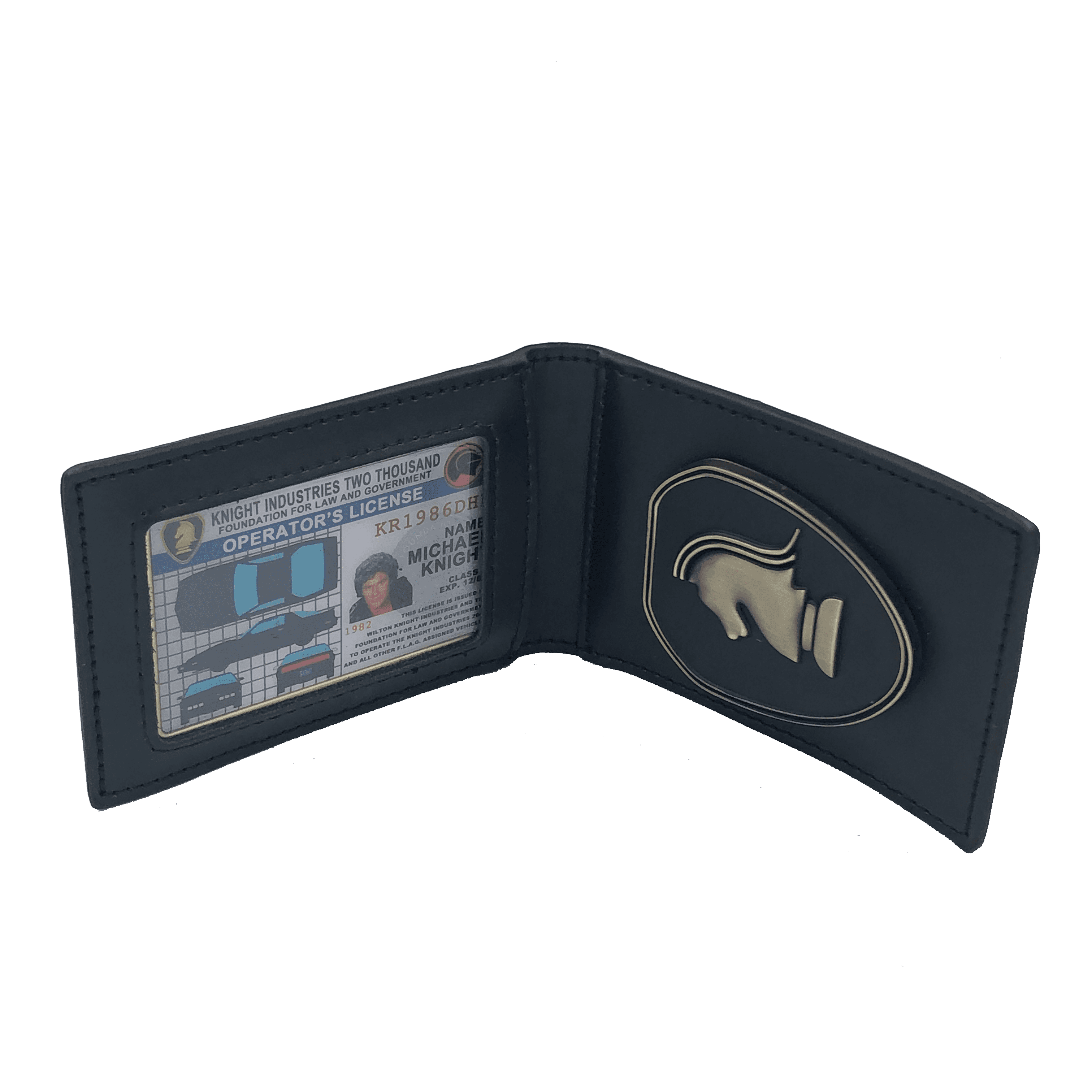 CL-HH Knight Rider in leather wallet with KITT Operator License on Metal Card (challenge coin) - 