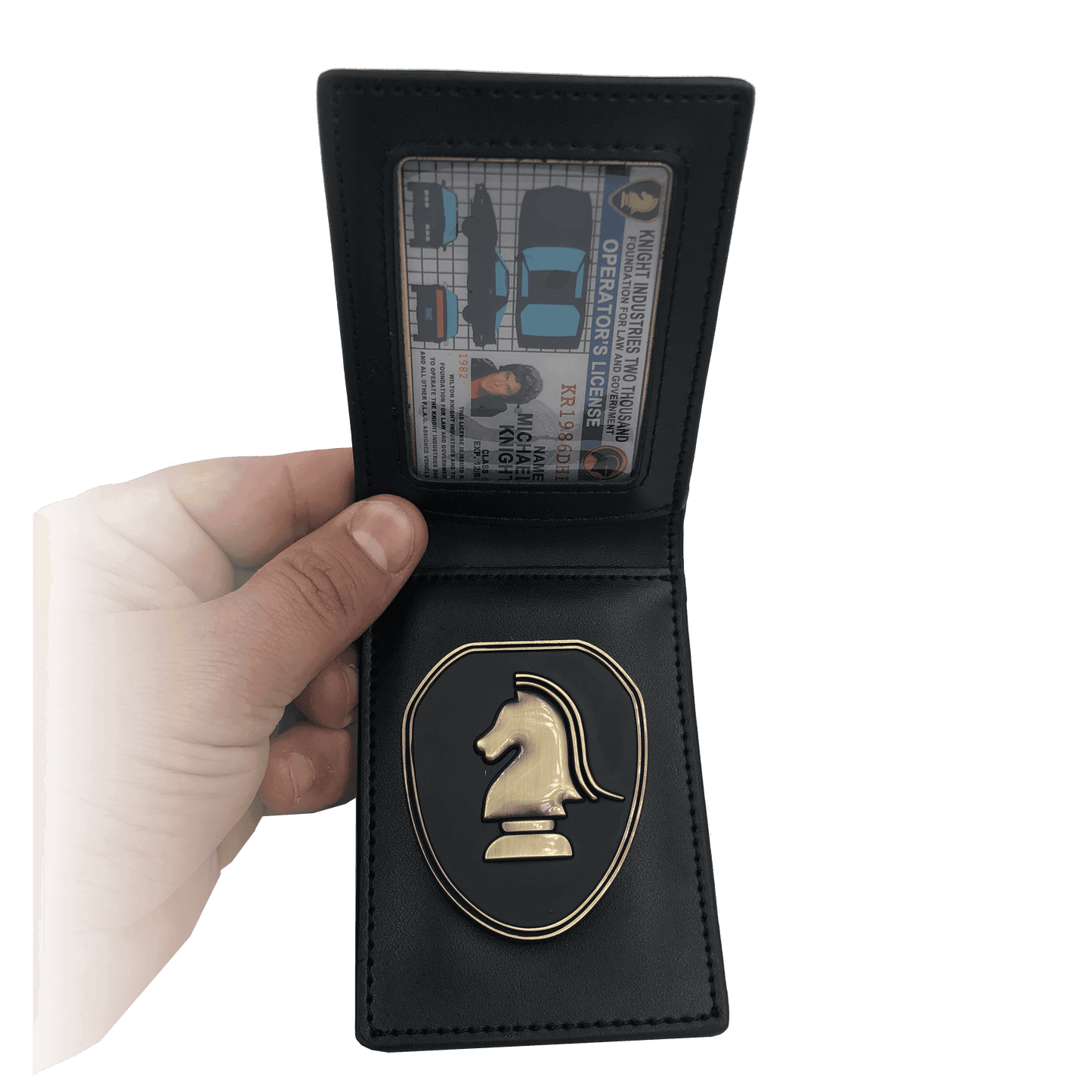 CL-HH Knight Rider in leather wallet with KITT Operator License on Metal Card (challenge coin) - 