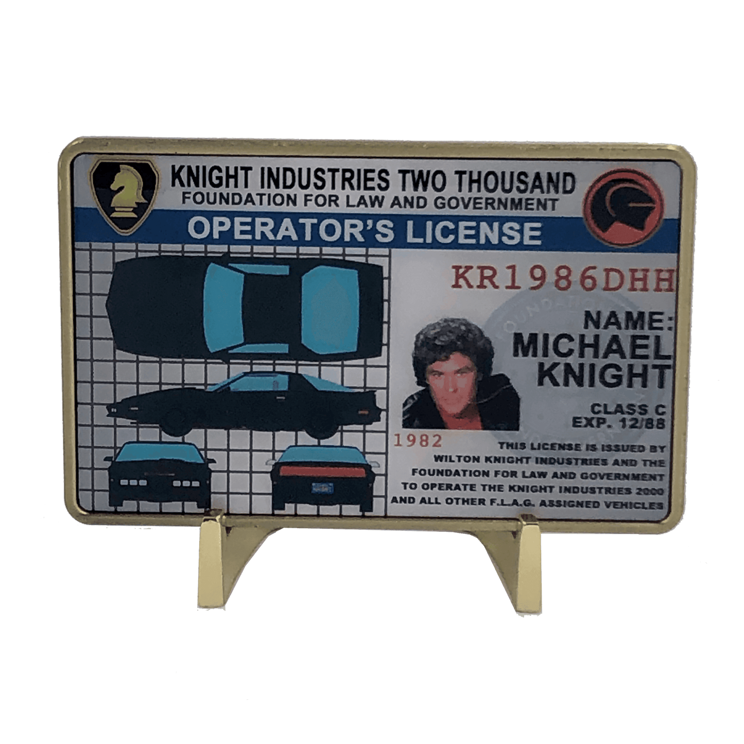 CL-HH Knight Rider in leather wallet with KITT Operator License on Metal Card (challenge coin) - 