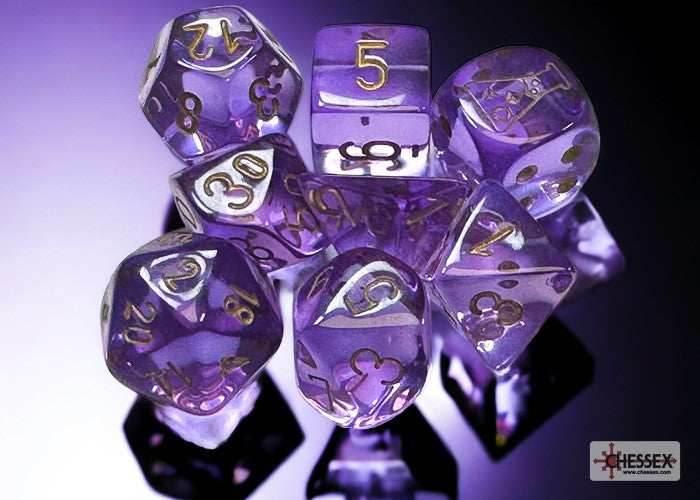 Translucent Polyhedral Lavender/gold 7-Die Set (with bonus die) - 