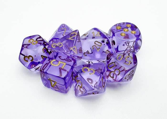 Translucent Polyhedral Lavender/gold 7-Die Set (with bonus die) - 