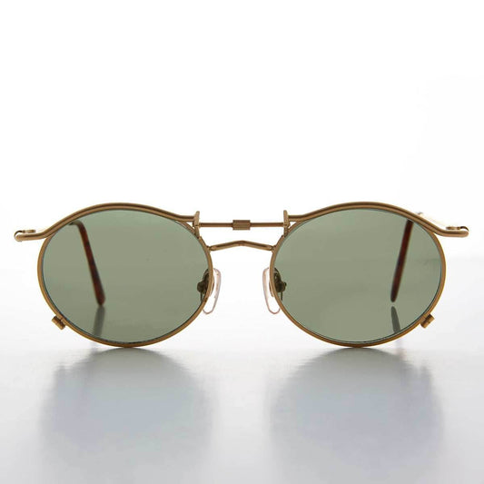 90s Oval Steampunk Sunglass Optical Quality - Lucian - Gold / Green Lens