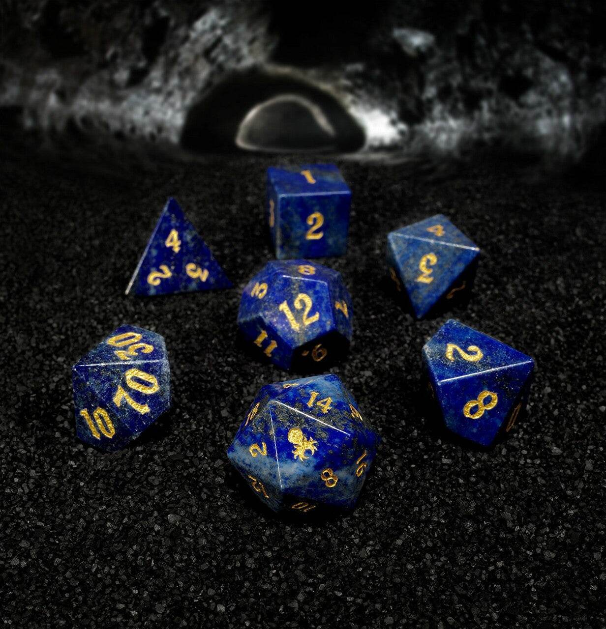 Kraken Dice - Lapis Lazuli Semi-Precious Gemstone 7 pc Dice Set - 
