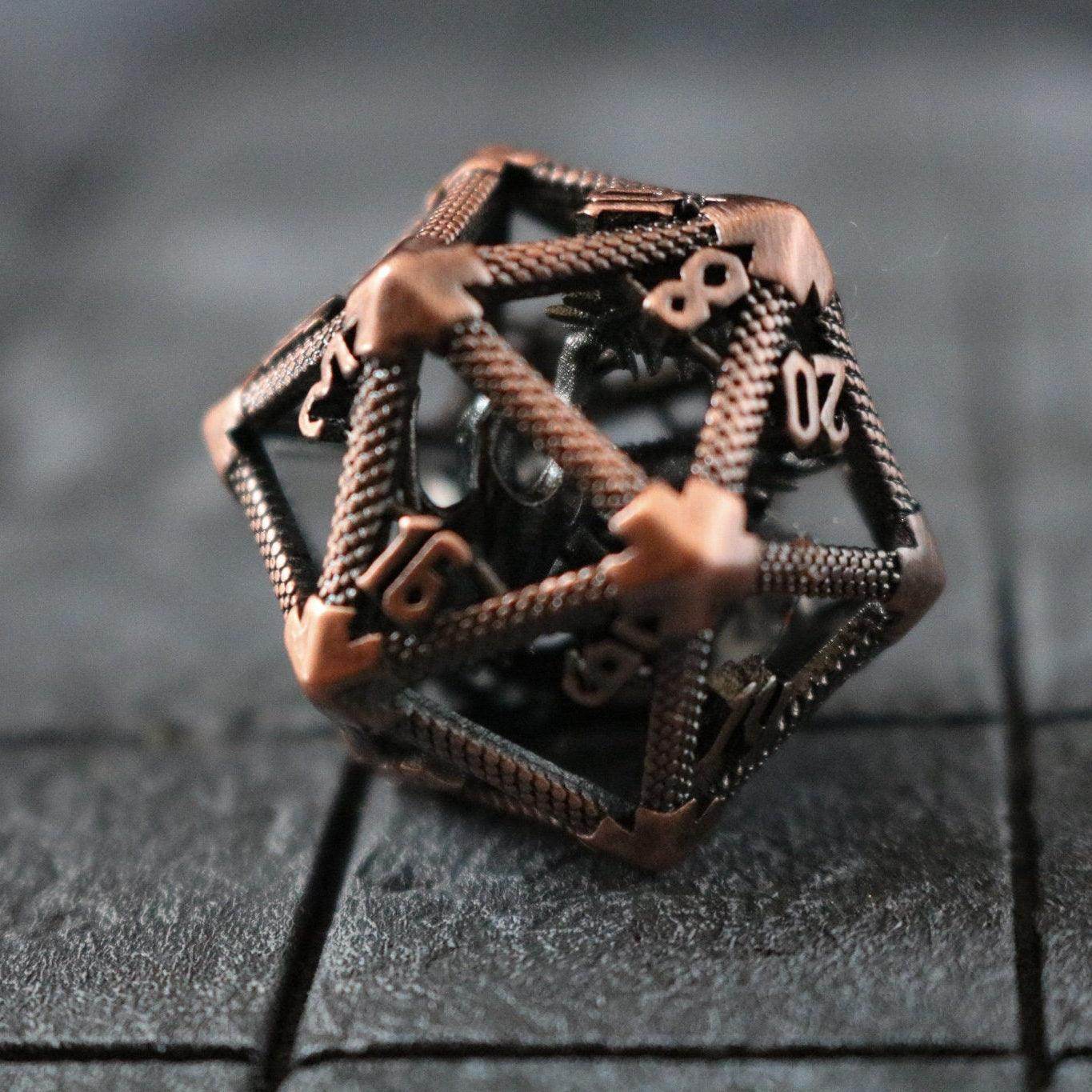 Large Caged Dragon D20 DND Copper Tabletop Gaming Dice - Only 1 D20