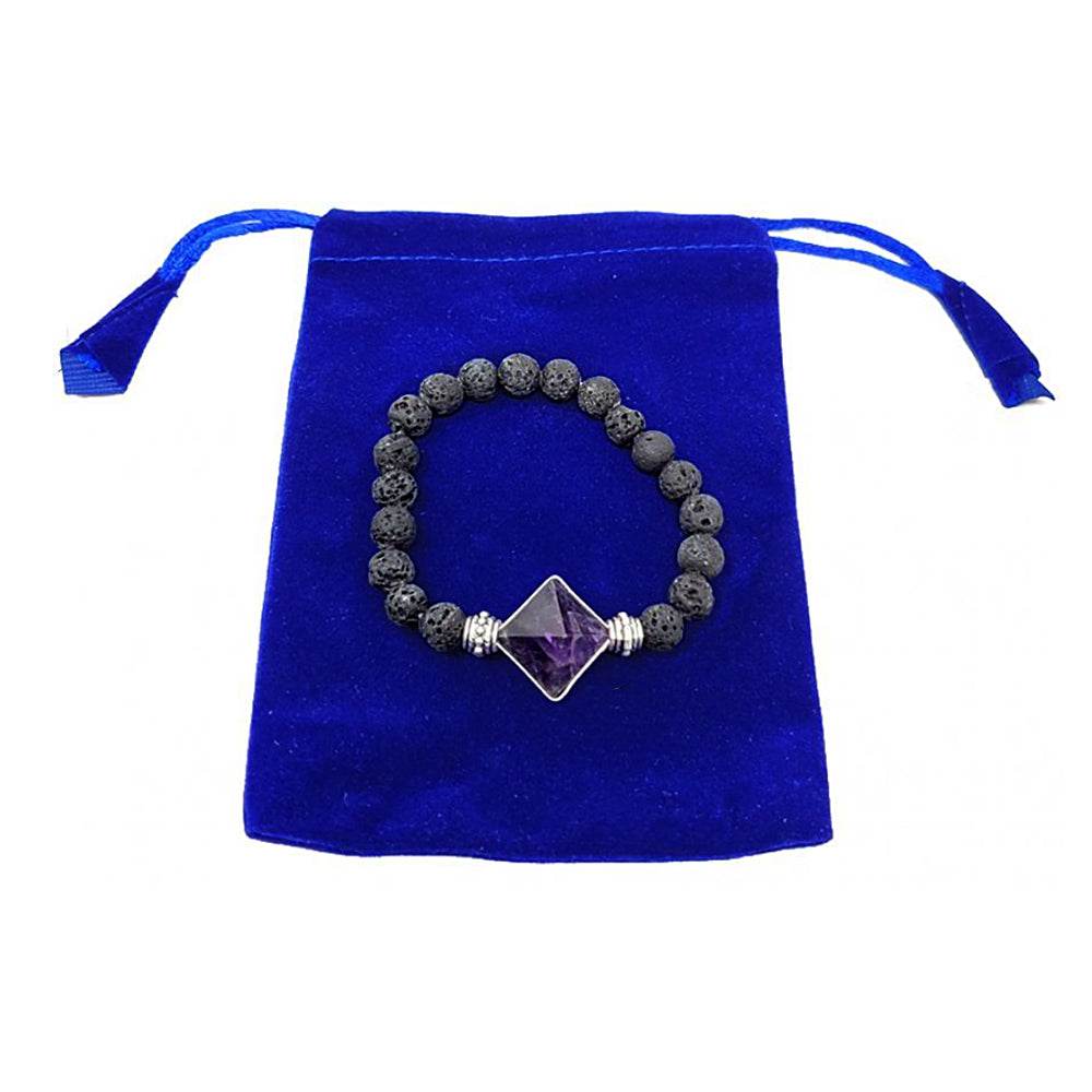 Lava & Amethyst Pyramid Bracelet w/ Velvet Bag - 